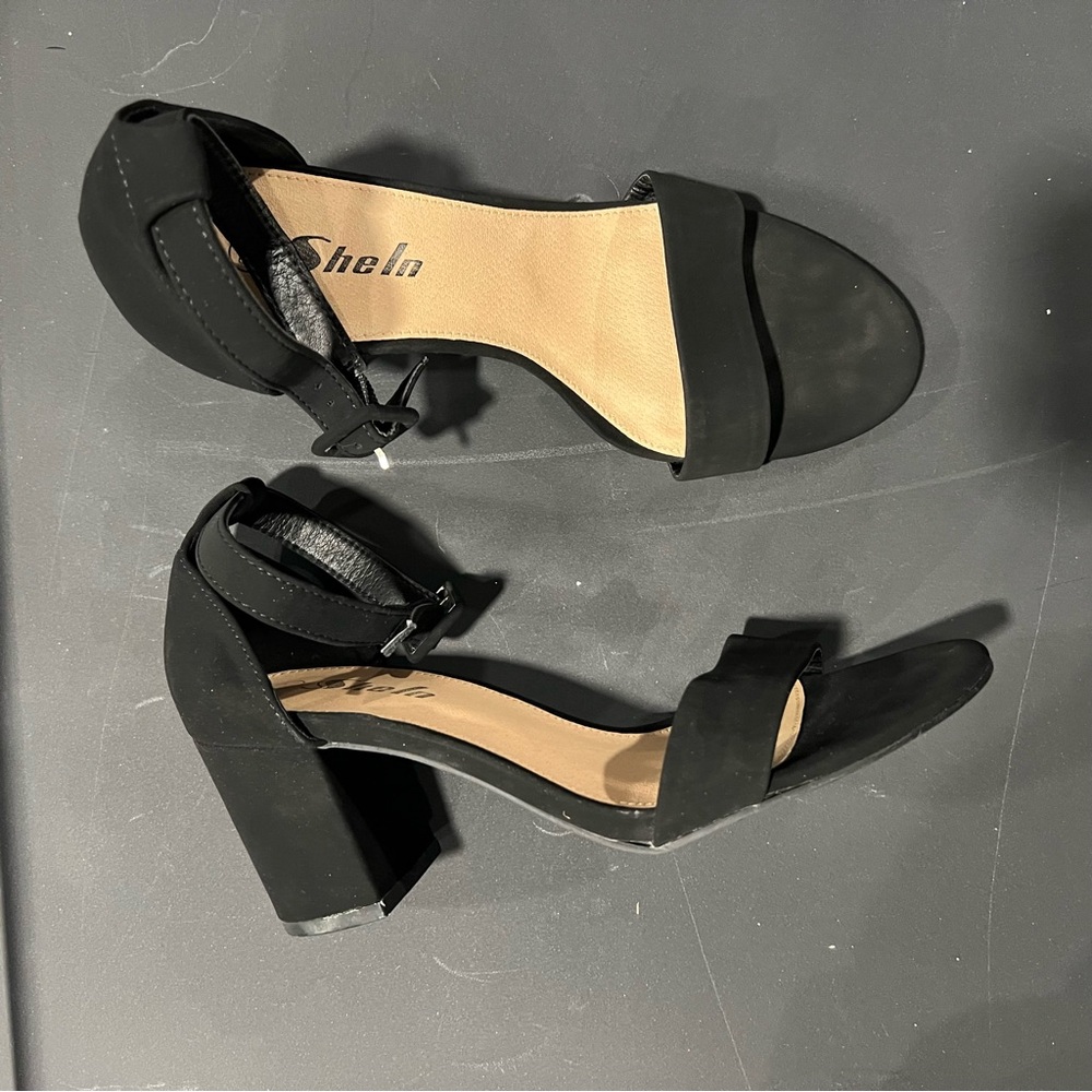 Black Suede Open Toe Heels